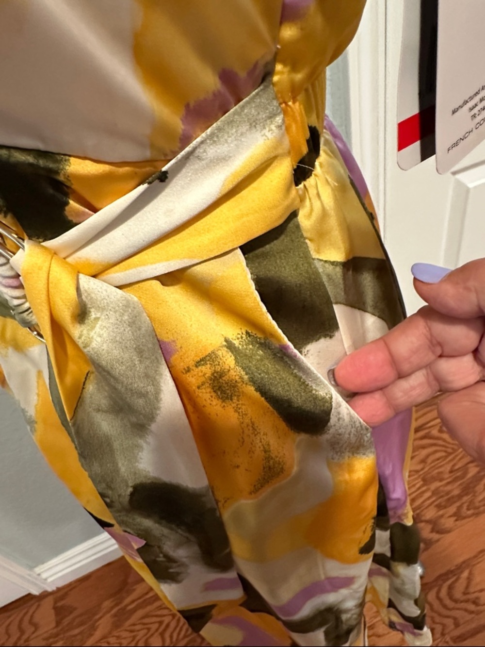 French Connection Sz XS Yellow, Olive & Lilac Abstract Button-Front Dress • NWT! - Picture 9 of 12